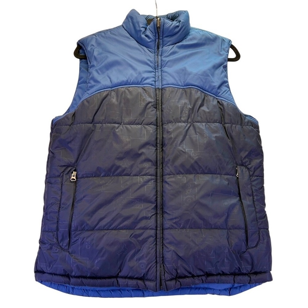 VTG Old Navy Mens XXL Puffer Vest Blue Two Tone Graphic Print Gorpcore Quilted